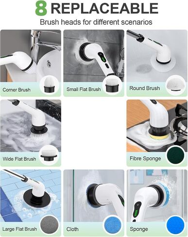 Electric Spin Scrubber, Cordless Cleaning Brush, Shower Scrubber with 8 Brush Heads 2H Power Dual Speed, Adjustable Extension Handle, IPX7 Waterproof for Tub Tile Car Floor Polishers, PA-25. in Kuwait