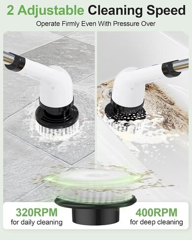 Electric Spin Scrubber, Cordless Cleaning Brush, Shower Scrubber with 8 Brush Heads 2H Power Dual Speed, Adjustable Extension Handle, IPX7 Waterproof for Tub Tile Car Floor Polishers, PA-25. in Kuwait