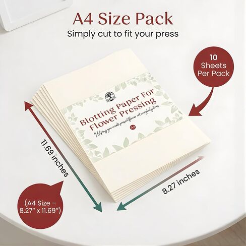 Blotting Paper for Flower Press by Berstuk® • Large A4 Flower Press Paper • Highly Absorbent and Reusable Herbarium Paper • Pack of 10 Blotter Paper Sheets in Kuwait