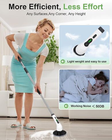 Electric Spin Scrubber, Cordless Cleaning Brush, Shower Scrubber with 8 Brush Heads 2H Power Dual Speed, Adjustable Extension Handle, IPX7 Waterproof for Tub Tile Car Floor Polishers, PA-25. in Kuwait