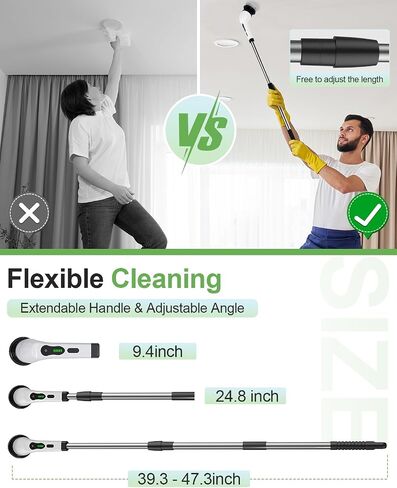Electric Spin Scrubber, Cordless Cleaning Brush, Shower Scrubber with 8 Brush Heads 2H Power Dual Speed, Adjustable Extension Handle, IPX7 Waterproof for Tub Tile Car Floor Polishers, PA-25. in Kuwait