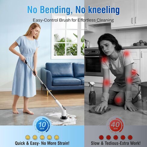 Electric Spin Scrubber, Cordless Cleaning Brush with 8 Replaceable Heads, Five-Speed Power Scrubber with Adjustable Handle for Bathroom, Tub, Floor, Tile & Car – Clean Without Bending in Kuwait