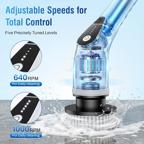 Electric Spin Scrubber, Cordless Cleaning Brush with 8 Replaceable Heads, Five-Speed Power Scrubber with Adjustable Handle for Bathroom, Tub, Floor, Tile & Car – Clean Without Bending in Kuwait