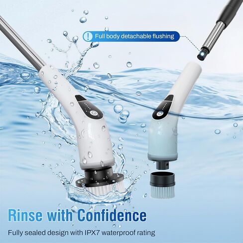 Electric Spin Scrubber, Cordless Cleaning Brush with 8 Replaceable Heads, Five-Speed Power Scrubber with Adjustable Handle for Bathroom, Tub, Floor, Tile & Car – Clean Without Bending in Kuwait