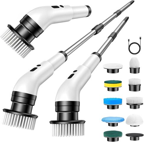 Electric Spin Scrubber, Cordless Bathroom Scrubber Brush with 9 Replaceable Heads,3-Speed Electric Scrubber with Adjustable Handle,IPX7 Shower Scrubber for Bathroom Tile,Kitchen Countertop,Car Trunk in Kuwait