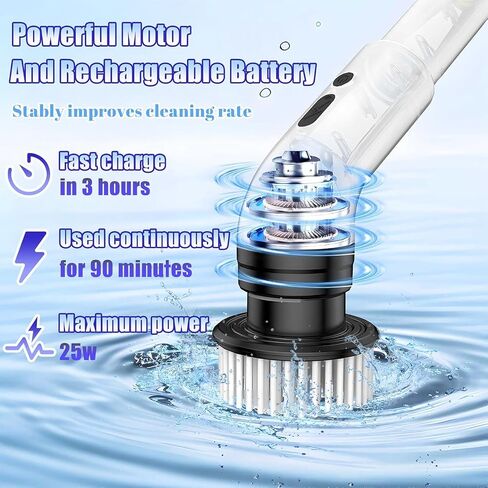 Electric Spin Scrubber, Cordless Bathroom Scrubber Brush with 9 Replaceable Heads,3-Speed Electric Scrubber with Adjustable Handle,IPX7 Shower Scrubber for Bathroom Tile,Kitchen Countertop,Car Trunk in Kuwait