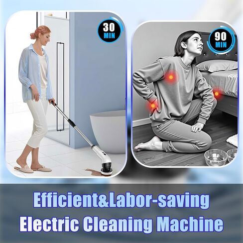 Electric Spin Scrubber, Cordless Bathroom Scrubber Brush with 9 Replaceable Heads,3-Speed Electric Scrubber with Adjustable Handle,IPX7 Shower Scrubber for Bathroom Tile,Kitchen Countertop,Car Trunk in Kuwait