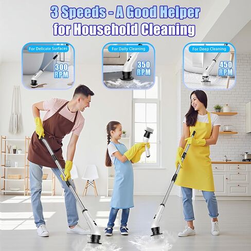 Electric Spin Scrubber, Cordless Bathroom Scrubber Brush with 9 Replaceable Heads,3-Speed Electric Scrubber with Adjustable Handle,IPX7 Shower Scrubber for Bathroom Tile,Kitchen Countertop,Car Trunk in Kuwait
