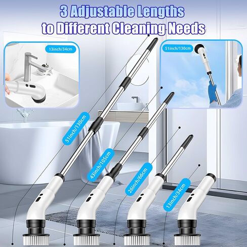 Electric Spin Scrubber, Cordless Bathroom Scrubber Brush with 9 Replaceable Heads,3-Speed Electric Scrubber with Adjustable Handle,IPX7 Shower Scrubber for Bathroom Tile,Kitchen Countertop,Car Trunk in Kuwait