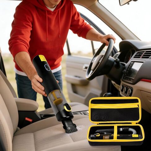 حافظة صلبة لمكنسة السيارة اللاسلكية Fanttik Slim V8 Apex/ V8 Mate/ V10 Apex/ V10 Mate مع حقيبة يد مع جيب شبكي لملحقات مكنسة كهربائية صغيرة محمولة للسيارة باللون الأسود والأصفر (صندوق تخزين فقط) in Kuwait