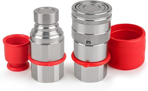 1/2’’ NPT Flat Face Hydraulic Quick Couplers, Skid Steer Hydraulic Couplers with 2PCS Dust Covers, Couplings Set for Agricultural Machinery, Construction Equipment & Industrial Hydraulic Testing in Kuwait