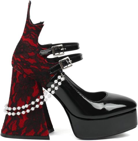 KOKOMOMO Womens Lace Flower Heels Goth Platform Shoes Chunky High Heel Mary Jane Lolita Shoe Gothic Heels,Size 9.5 Black in Kuwait