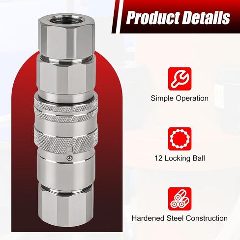 1/2’’ NPT Flat Face Hydraulic Quick Couplers, Skid Steer Hydraulic Couplers with 2PCS Dust Covers, Couplings Set for Agricultural Machinery, Construction Equipment & Industrial Hydraulic Testing in Kuwait