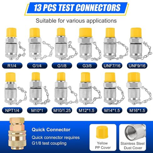 Hydraulic Pressure Test Kit, 5 Gauges 10-600 Bar/150-10000 PSI, 13 Couplings, 14 Tee Connectors, 5 Hoses with Case, Pressure Gauge Tester for Excavator, Construction Machinery and Hydraulic Systems in Kuwait