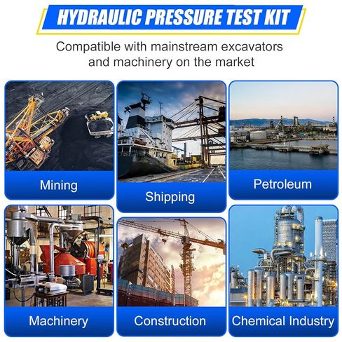 Hydraulic Pressure Test Kit, 5 Gauges 10-600 Bar/150-10000 PSI, 13 Couplings, 14 Tee Connectors, 5 Hoses with Case, Pressure Gauge Tester for Excavator, Construction Machinery and Hydraulic Systems in Kuwait