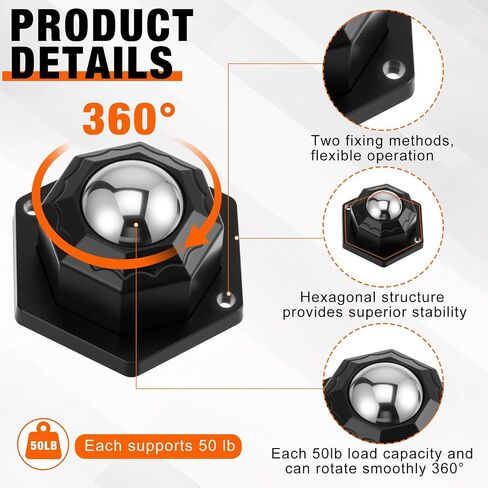 20 Pcs Self-Adhesive Ball Bearing Rollers, 360º Swivel Universal Ball Casters, Load Capacity 50 Lbs Per Caster Wheels for Trash Cans, Storage Cabinets, Small Furniture Appliances in Saudi Arabia