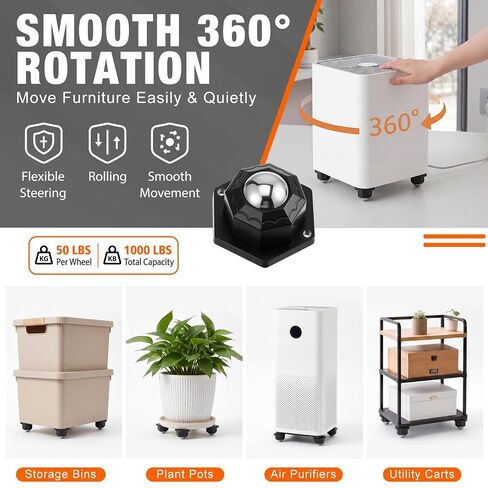 20 Pcs Self-Adhesive Ball Bearing Rollers, 360º Swivel Universal Ball Casters, Load Capacity 50 Lbs Per Caster Wheels for Trash Cans, Storage Cabinets, Small Furniture Appliances in Saudi Arabia
