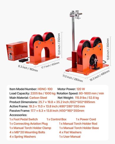 VEVOR Turning Rolls Linkage Roller, 2205 lbs Load Capacity, 2"-24" Diameter Adjustable, PU Rollers, Pipe Tank Turning Rolls Linkage Roller Rotary Welding Positioner, for Welding Equipment Support in Kuwait