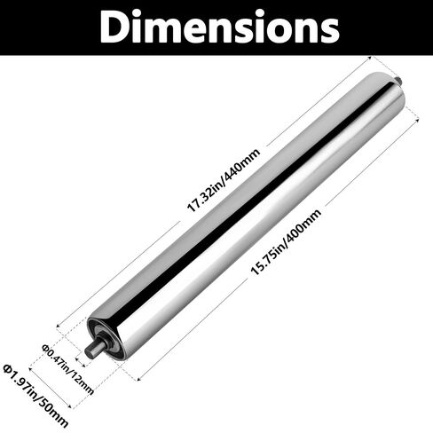 2" x 16" (WxL) Conveyor Roller & Mower Roller - Silver Stainless Steel Gravity Roller with Galvanized End Caps, Replacement Part in Kuwait