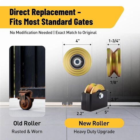 2 Pack 4" V Groove Sliding Gate Roller, 1-3/4" Width Wheel with Welded Bracket, Dual Sealed Bearings, 3000 Lb Load Capacity, Outdoor Rated with Hardware in Kuwait