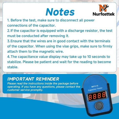 MFD10 Digital Capacitor Tester, 0.001-9999 μF Range, 5% Accuracy, with LED Display, Portable for HVAC, Home Appliance & Electronic Repair, Includes Magnetic Wires, Alligator Clips and Soft Tool Kit in Kuwait