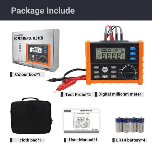 7‑Gear Digital DC Low Resistance Meter,Micro Ohm Meter, 4‑Wire Measurement Milliohmmeter,0.001mΩ~300kΩ,1 uΩ Resolution,LCD Display with Backlight and Data Storage in Kuwait