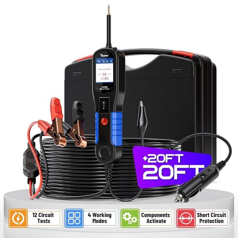 جهاز اختبار دائرة السيارات VDIAGTOOL V200، مجموعة اختبار مسبار دائرة الطاقة الكهربائية، 12 فولت 24 فولت مكتشف قاطع قصير/مفتوح، مكون تيار متردد تيار مستمر، اختبار ضوء الصمامات التتابعية، 20 + 20 قدم (أزرق) in Kuwait