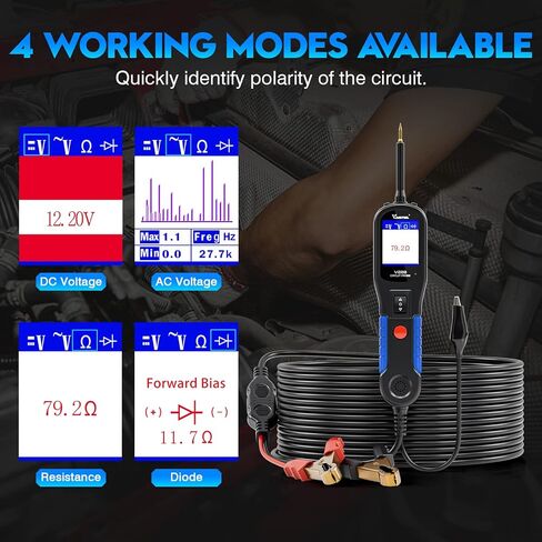 جهاز اختبار دائرة السيارات VDIAGTOOL V200، مجموعة اختبار مسبار دائرة الطاقة الكهربائية، 12 فولت 24 فولت مكتشف قاطع قصير/مفتوح، مكون تيار متردد تيار مستمر، اختبار ضوء الصمامات التتابعية، 20 + 20 قدم (أزرق) in Kuwait