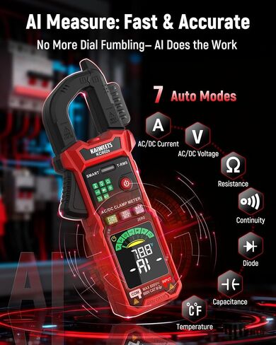 KAIWEETS Smart Digital Clamp Meter, 2026 Intelligent Auto Ranging Multimeter 600A TRMS 6000 Counts, NCV, Inrush, Auto Measure AC DC Voltage/Current Continuity Temperature Resistance Capacitance Diode in Kuwait