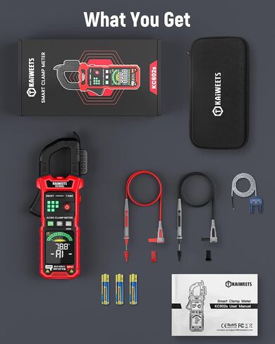 KAIWEETS Smart Digital Clamp Meter, 2026 Intelligent Auto Ranging Multimeter 600A TRMS 6000 Counts, NCV, Inrush, Auto Measure AC DC Voltage/Current Continuity Temperature Resistance Capacitance Diode in Kuwait