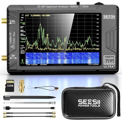 SeeSii TinySA Ultra + ZS407 7.3 جيجا هرتز محلل الطيف: 2025 ترقية 4 بوصة HW V0.5.4 100 كيلو هرتز - 7.3 جيجا هرتز محلل تردد صغير محمول - مولد إشارة RF 2 في 1 100 كيلو هرتز إلى 900 ميجا هرتز MF/HF/VHF UHF in Kuwait