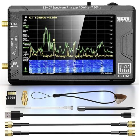 SeeSii TinySA Ultra + ZS407 7.3 جيجا هرتز محلل الطيف: 2025 ترقية 4 بوصة HW V0.5.4 100 كيلو هرتز - 7.3 جيجا هرتز محلل تردد صغير محمول - مولد إشارة RF 2 في 1 100 كيلو هرتز إلى 900 ميجا هرتز MF/HF/VHF UHF in Kuwait