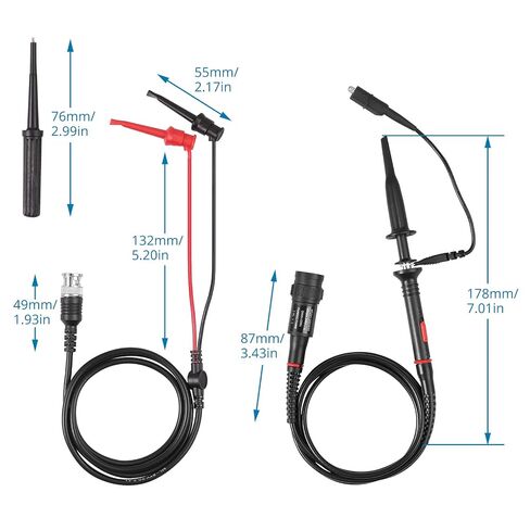 Proster 200Mhz Oscilloscope Probe Clip Scope Test BNC End Probe P2200 10X/1X Black with BNC to Mini Grabber in Kuwait