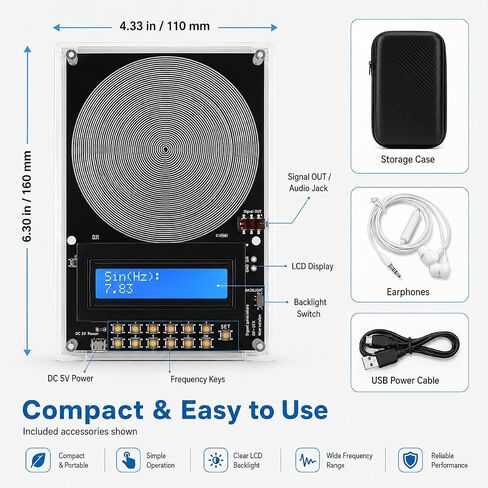 Frequency Generator for Healing 7.83hz Schumann Resonance Generator, Adjustable with Ultra-Soft Acoustic Earphones & Storage Case for Relaxation, Meditation, Focus in Kuwait
