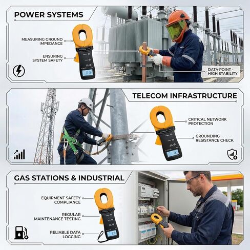 Professional Grade Clamp Ground Resistance Tester, Earth Ground Meter with Current Measurement, Data Storage, Alarm for Power Systems, Telecom and Industrial Use 0.01-500Ω in Kuwait
