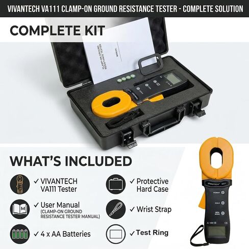 Professional Grade Clamp Ground Resistance Tester, Earth Ground Meter with Current Measurement, Data Storage, Alarm for Power Systems, Telecom and Industrial Use 0.01-500Ω in Kuwait