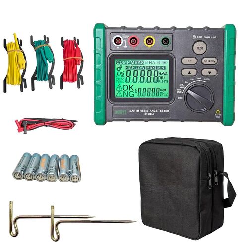 Digital Ground Resistance Tester – Wire Earth Ground Rod Tester with Backlit LCD, Auto Test Functions, AC/DC Voltage Measurement, 0.03-2000Ω Soil Resistivity Meter for Electrical Maintenance in Kuwait