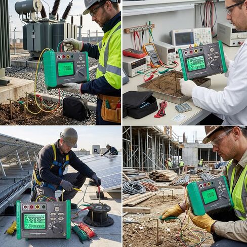 Digital Ground Resistance Tester – Wire Earth Ground Rod Tester with Backlit LCD, Auto Test Functions, AC/DC Voltage Measurement, 0.03-2000Ω Soil Resistivity Meter for Electrical Maintenance in Kuwait