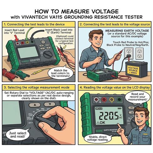 Digital Ground Resistance Tester – Wire Earth Ground Rod Tester with Backlit LCD, Auto Test Functions, AC/DC Voltage Measurement, 0.03-2000Ω Soil Resistivity Meter for Electrical Maintenance in Kuwait