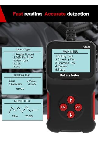 BT201 12V Car Battery Tester, 100-2000 CCA, Capacity, Charging & Cranking Analyzer for Truck, Boat, RV, Marine Vehicle, and More in Kuwait