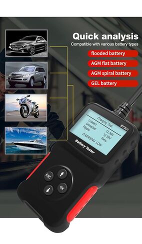 BT201 12V Car Battery Tester, 100-2000 CCA, Capacity, Charging & Cranking Analyzer for Truck, Boat, RV, Marine Vehicle, and More in Kuwait