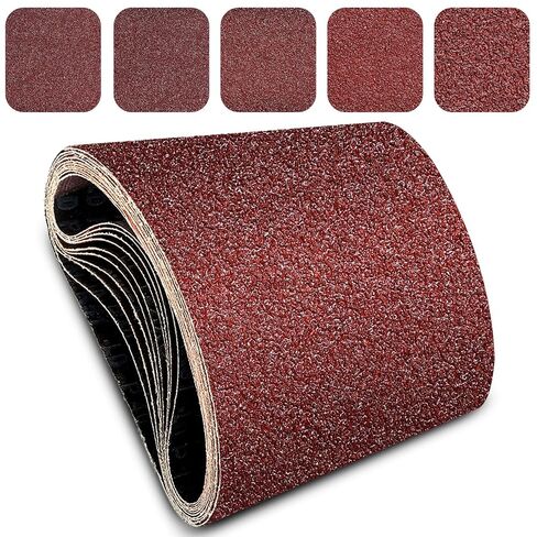 8x19 Inch Floor Sanding Belts 10 Pcs (5 Grit, 2 Each of 40, 60, 80, 100, 120 Grits) Heavy Duty Belt Sander Aluminum Oxide Belt Sander Paper for Wood, Metal, Stainless Steel, Automotive, and Furniture in Kuwait