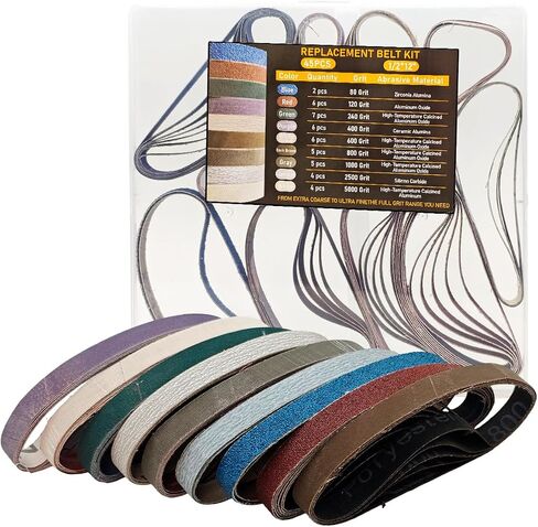 Yigney 45-Pcs 1/2" x 12" Knife Sharpener Sanding Belt Replacement Kit for Work Sharp Knife & Tool Sharpener (WSKTS & WSKTS-KT/Mk.1 & Mk.2) - Multiple Grits (80/120/240/400/600/800/1000/2500/5000) in Kuwait