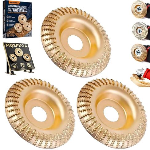 Tungsten Carbide Cutting Wheel, Angle Grinder Polishing Pad, 3PCS Heavy-Duty Wood Carving Disc Set for 4" & 4-1/2" Grinders, Woodworking Attachment for Cutting, Shaping, Sanding(3*Flat Surface) in Kuwait