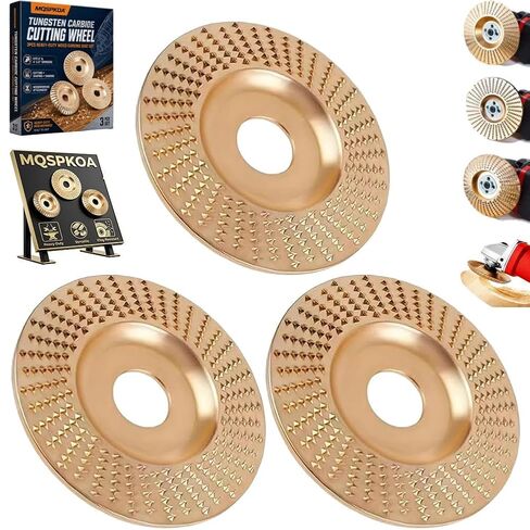 Tungsten Carbide Cutting Wheel, Angle Grinder Polishing Pad, 3PCS Heavy-Duty Wood Carving Disc Set for 4" & 4-1/2" Grinders, Woodworking Attachment for Cutting, Shaping, Sanding(3*Flat Surface) in Saudi Arabia