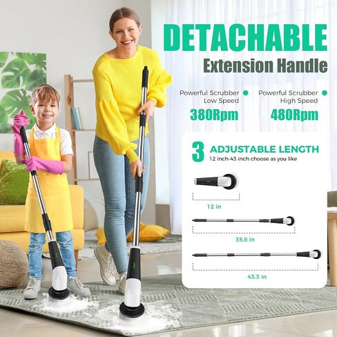 YKYI Electric Spin Scrubber, Cordless Power Scrubber Cleaning Tool with 8 Replaceable Heads and Extension Handle for Bathroom, Tub, Tile, Floor, Grout and Car (White) in Saudi Arabia