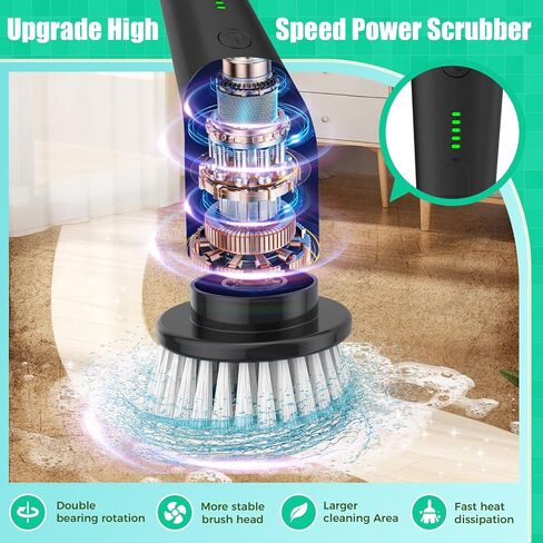YKYI Electric Spin Scrubber, Cordless Power Scrubber Cleaning Tool with 8 Replaceable Heads and Extension Handle for Bathroom, Tub, Tile, Floor, Grout and Car (White) in Saudi Arabia