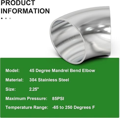 TAISHER 2PCS 304 Stainless Steel 2.25" OD 45 Degree Mandrel Bend Elbow - Thickness 16GA/.065"Wall, for Stair Handrail. in Kuwait
