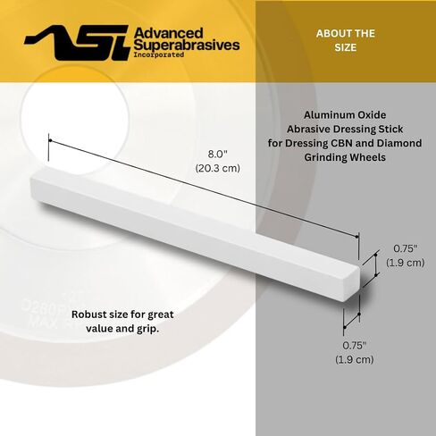 ASI 220 Grit 1 عصا تزيين من أكسيد الألومنيوم لعجلات طحن الماس وCBN مقاس 8 بوصة × 3/4 بوصة × 3/4 بوصة مصنوعة في الولايات المتحدة الأمريكية in Saudi Arabia