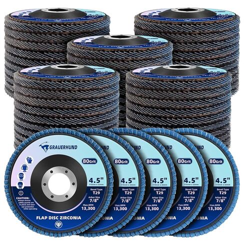 50 Pack Flap Discs 4 1/2" x 7/8" for Angle Grinder, 40/60/80/100/120 Grit T29 Flap Sanding Discs, 4 1/2 Inch Grinding Wheels, Zirconia Grinding Discs for Metal, Wood, and Stainless Steel Finishing in Kuwait
